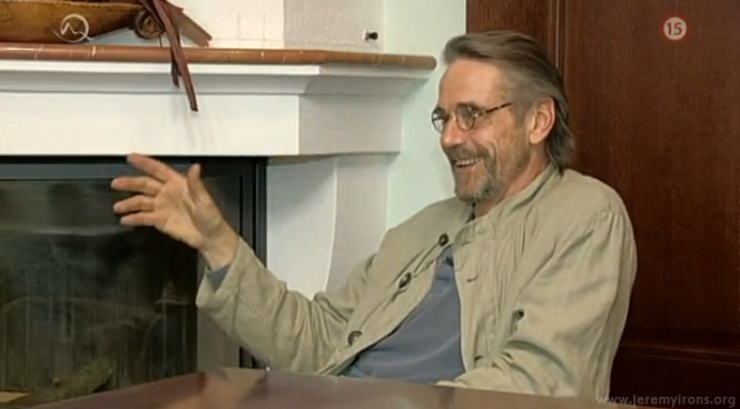 Screen captures of Jeremy Irons being interviewed in Slovakia